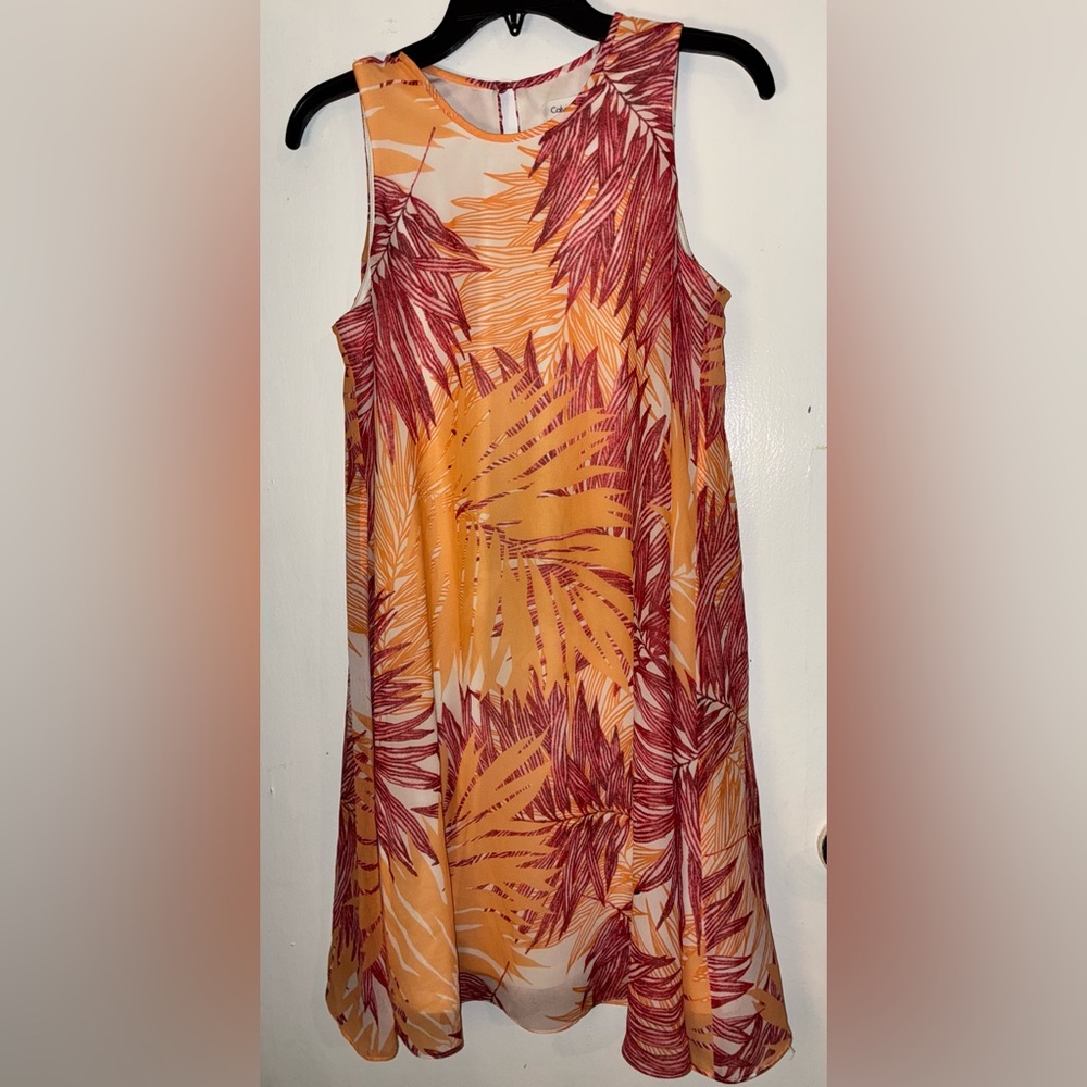 Calvin Klein Red and Orange Leaf Print Dress